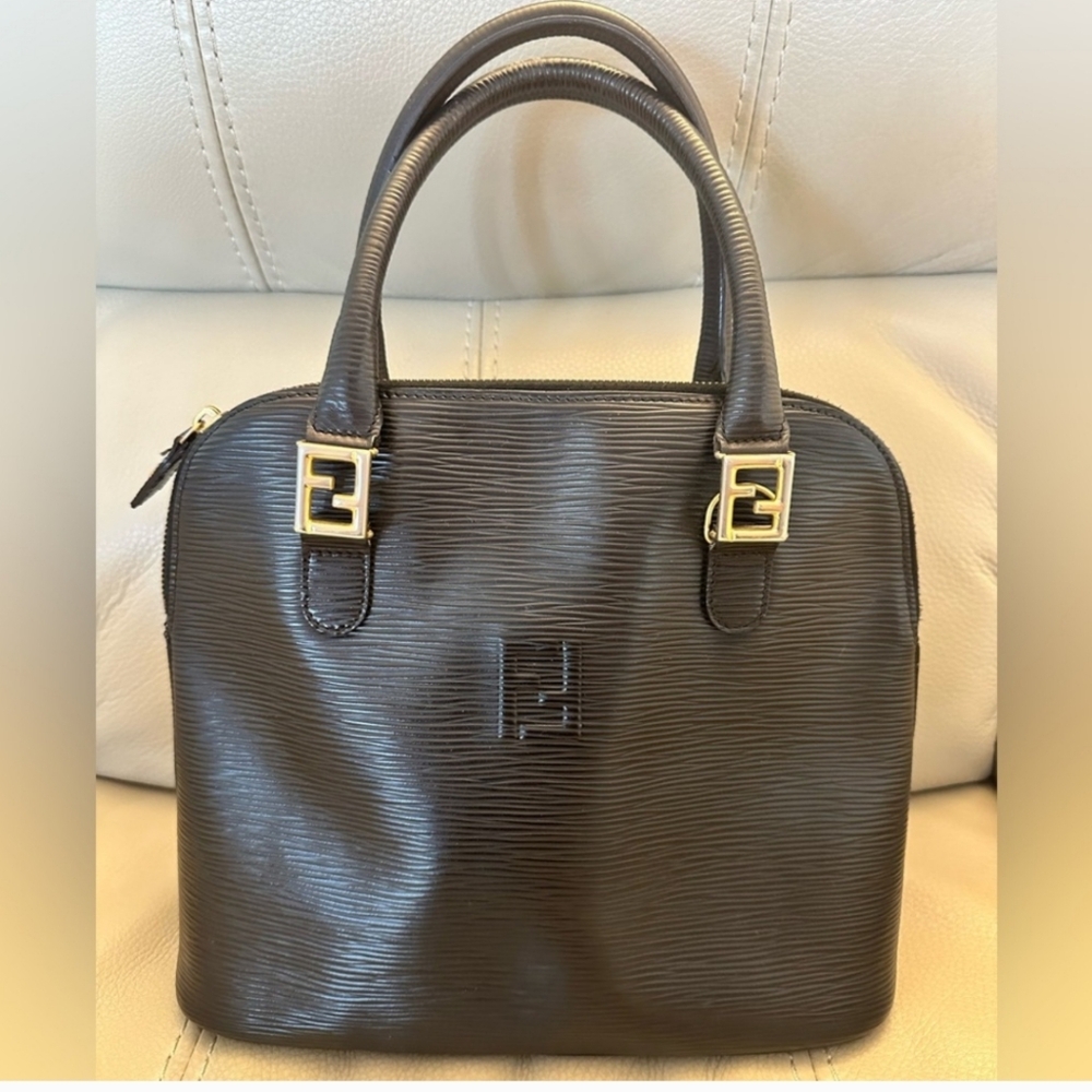 Fendi Black Top Handle Leather Handbag Vintage